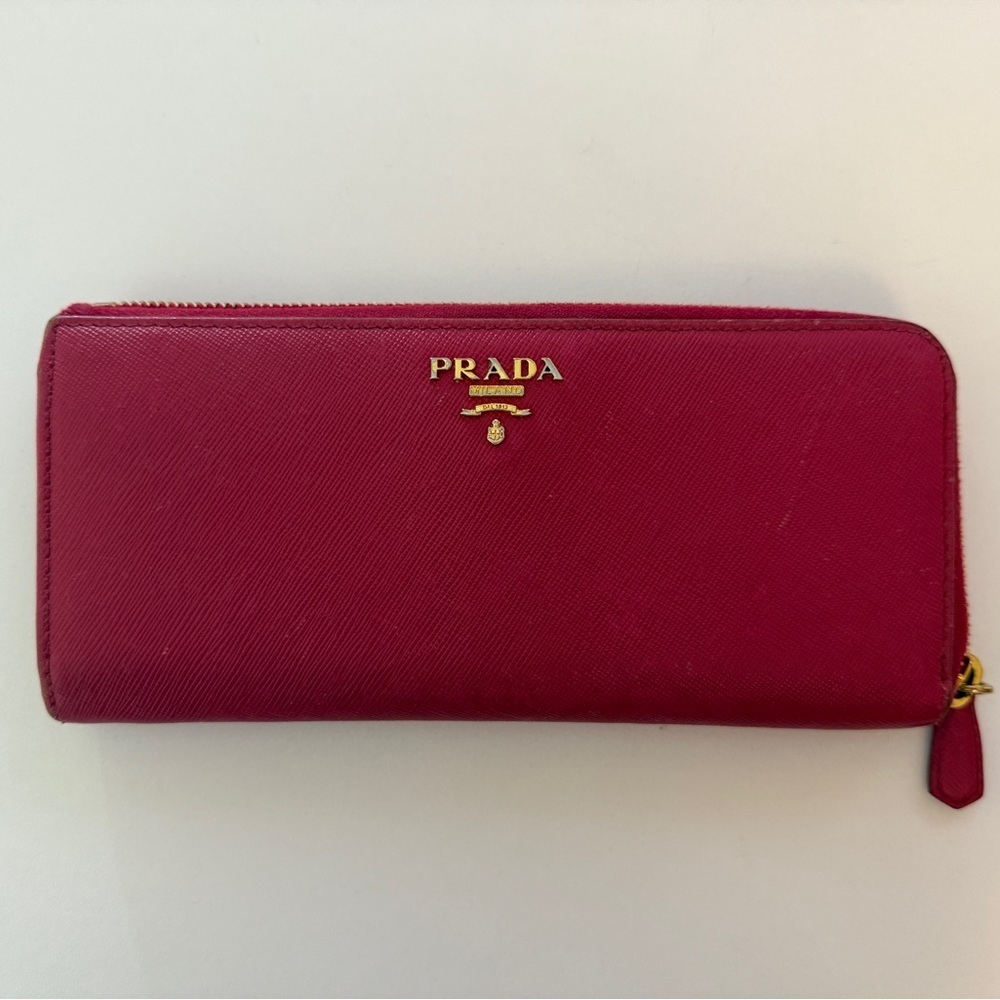Prada Saffiano Leather Zip-Around Long Wallet – Pink Authentic
